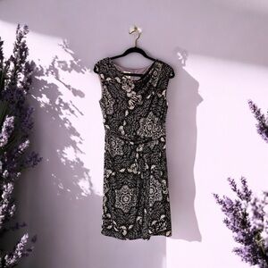 Suzi Chin for Maggy Boutique Black/Purple/White Art Deco Print Dress